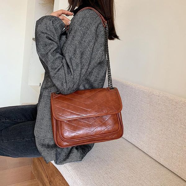 

vintage leather crossbody bags for women 2020 winter shoulder messenger bag female travel chain handbag lady pu leather flap bag