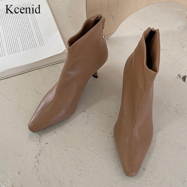 

kcenid autumn women shoes zipper pointed toe boots pu leather woman short boots black ankle women's botas mujer 2020 new1