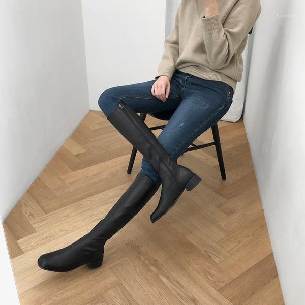 

boots women's in sizes 33-42 square head thick heel high knee leather autumn and winter black beige1