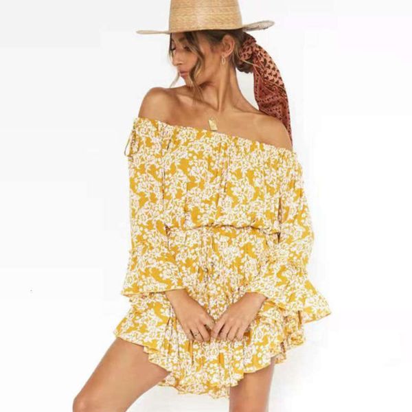 

summer new style fashion open 2020 back chest wrapped flared sleeve one line collar lace up dress, Black;gray