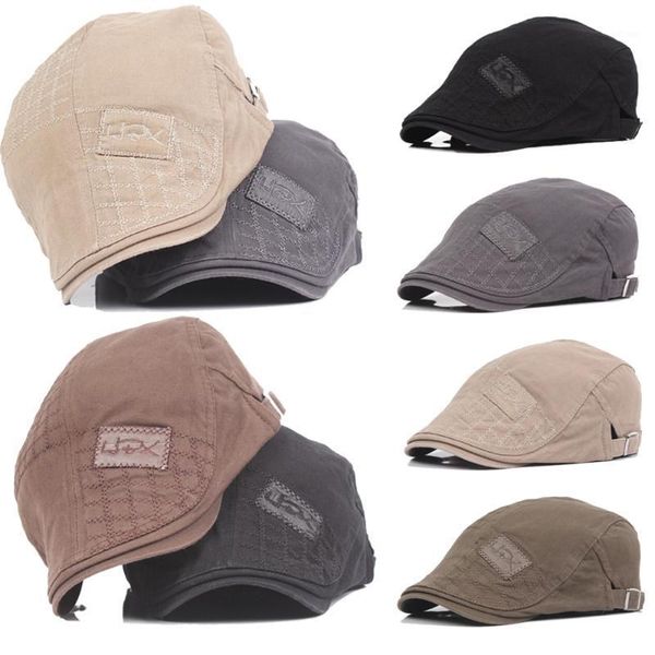 

2020 mens hat solid cotton cap golf driving summer sun flat newsboy caps1, Blue;gray
