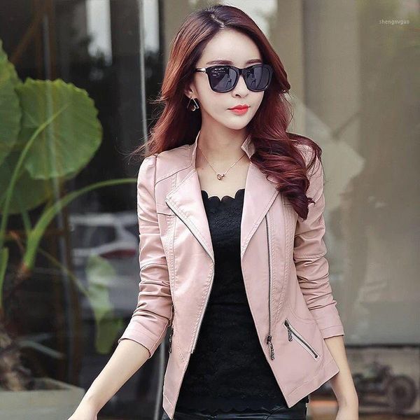 

leather jacket women short leather 2020 spring and autumn new self-cultivation motorcycle jacket coat1, Black