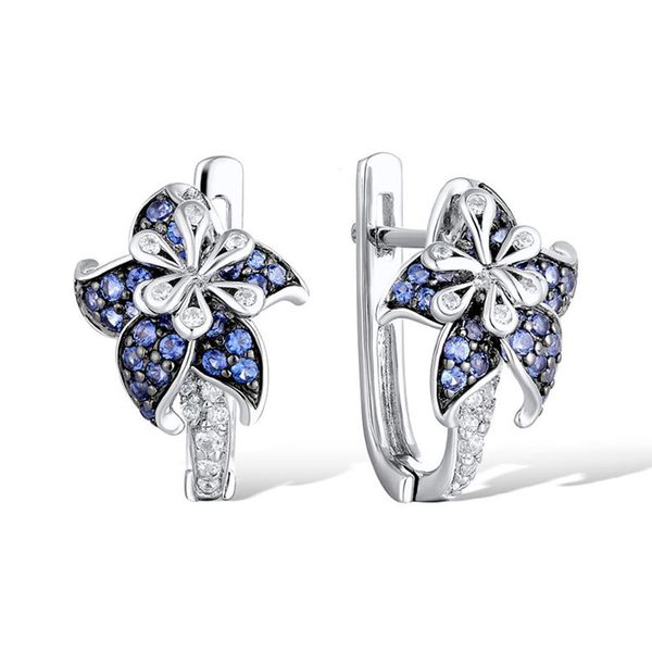 

februaryfrost brand vintage noble blue white stone flower drop earrings for women delicate design elegant girl statement jewelr, Golden;silver