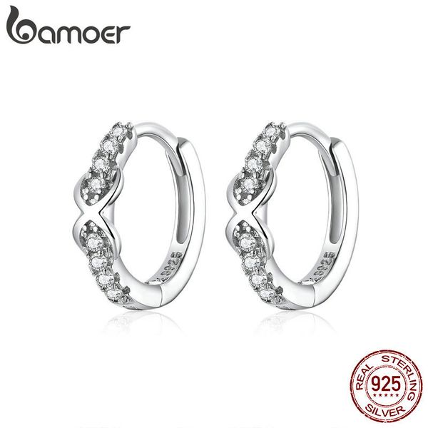 

bamoer 100% pure 925 sterling silver jewelry infinite love hoop earrings for women luxury engagement statement jewelry sce872 q1111, Golden