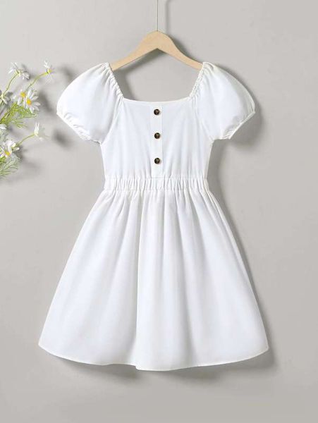 

girls button detail puff sleeve dress she, Red;yellow