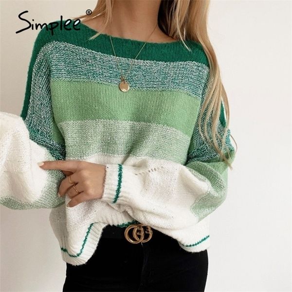 

simplee autumn winter stripe women sweater oversize knitwear pullovers sweaters green casual female knitted sweater jumper 201109, White;black