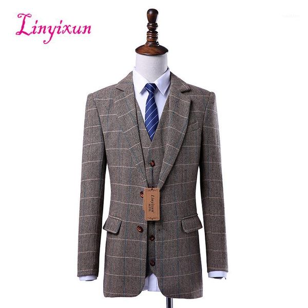 

linyixun wool brown tweed custom made men suit blazers retro tailor made slim fit skinny formal wedding suits for men 3 pieces1, White;black