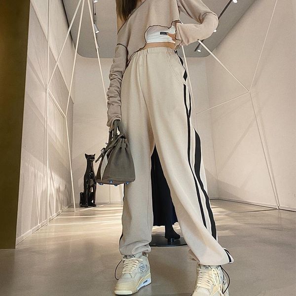 

women's pants & capris women autumn winter casual baggy joggers fashion high waist greay side stripe ankle-length sweatpants plus size, Black;white