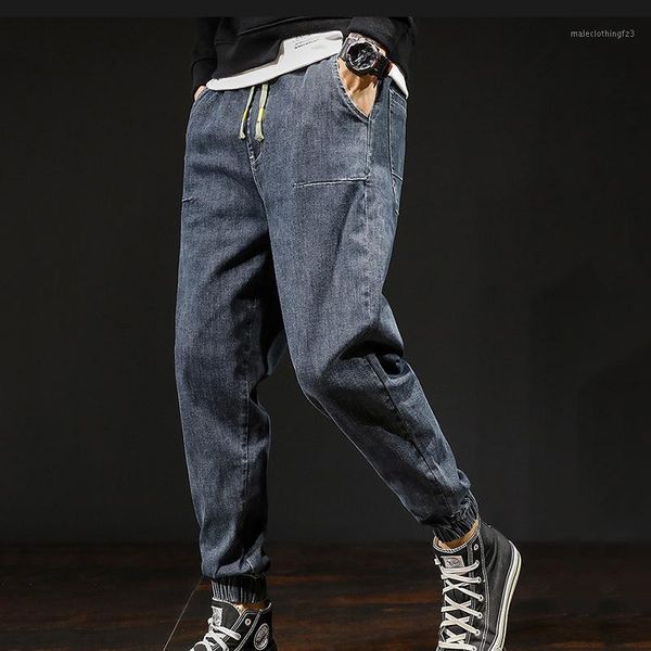 

men's jeans men stretch elastic waist harem pants autumn loose plus size denim trousers student young men1, Blue