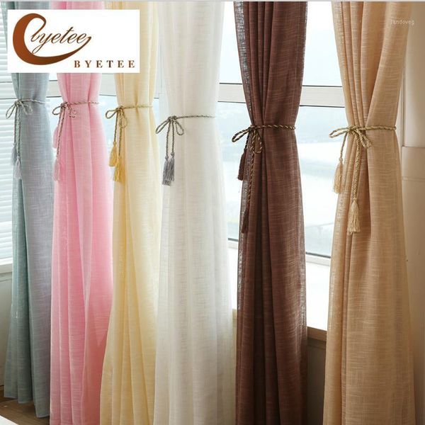 

[byetee] gauze curtain bedroom living room blackout curtain window cotton linen tulle organza voile curtains doors for drapes1