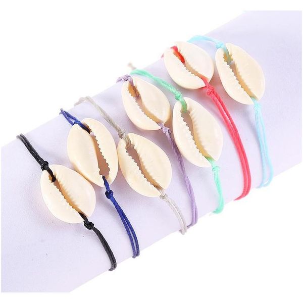 

7 styles bohemian natural cowrie shell bracelet wax rope handmade friendship bracelets adjustable women girl b bbykjm bde_home, Golden;silver