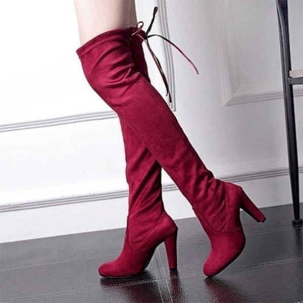 

высокие каблуки дамы женщины замши над коленом boots женщина бедренной кости высокие длинные сапоги женск осень зима женская обувь плюс разм, Black