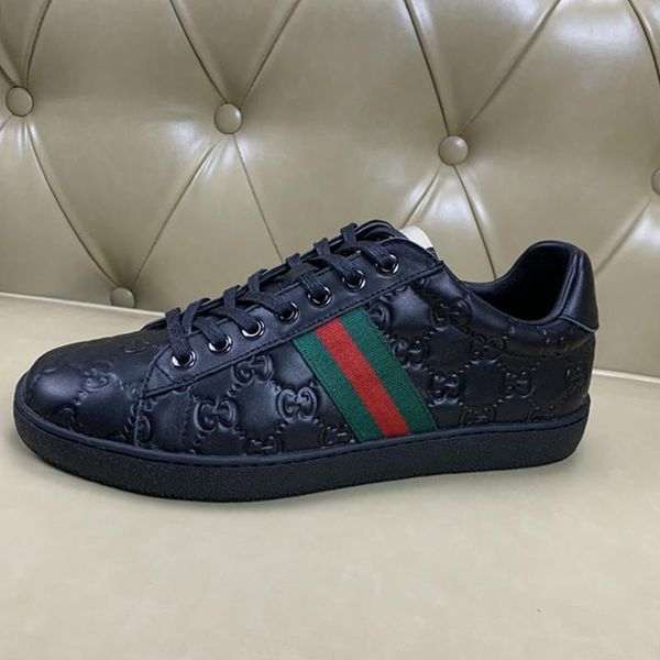 

2021mens ace signature sneaker vintage men shoes scarpe da uomo luxury designer leather shoes low lace -up casual male shoes lunkal, Black