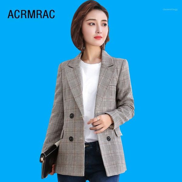 

women jacket slim autumn plaid long sleeve blazers woman 95051, White;black
