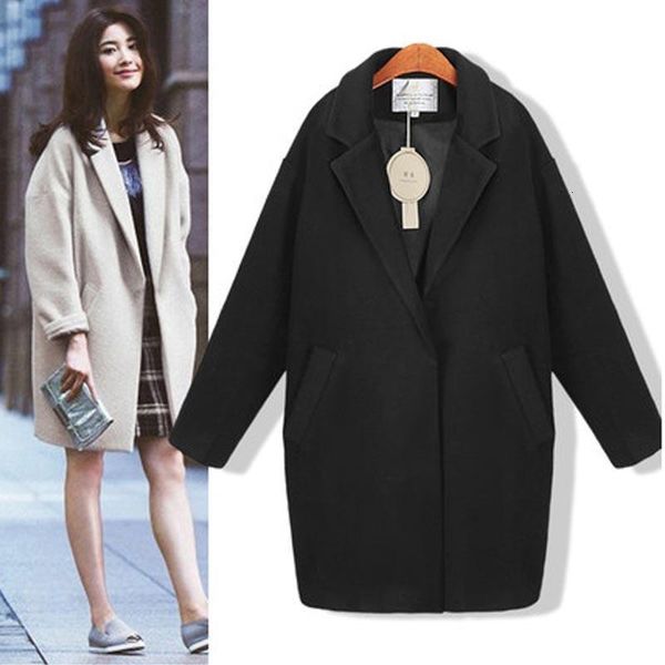 

2020 cocoon coat women coats female overcoat warm spring autumn slim blend alpaca woolen coat woolen outerwear casaco winter, Black