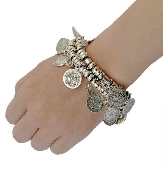 

link, chain 2021 boho gypsy beachy ethnic tribal festival jewelry turkish coin double link bohemian abjustable bracelet anklet for women, Black