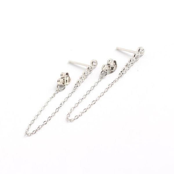 

925 Sterling Silver Earrings for Women Romantic Pave CZ Crystals Diamond Link Chain Drop Hoops Fine Jewelry Girl Gift, Golden;silver