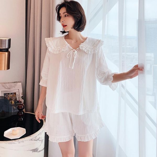 

summer 100%cotton white pajamas set women pyjamas sleepwear nightwear princess pijama mujer shorts homewear1, Black;red