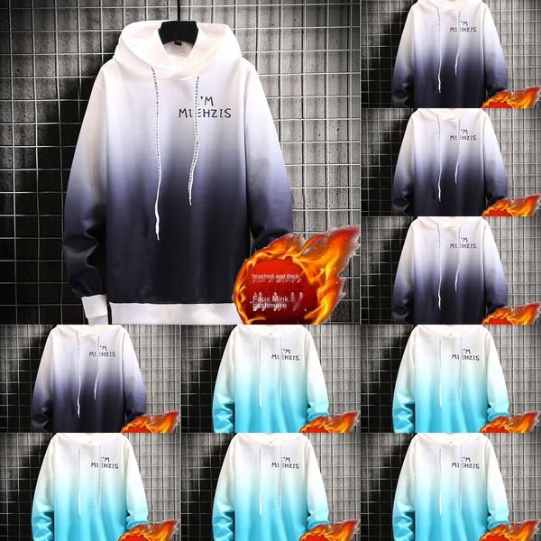 

мужские с капюшоном осенью и зима студент пару носить свободную и градиент цвета тенденция пальто с плюшевым утолщением паром свитера пальто, Black