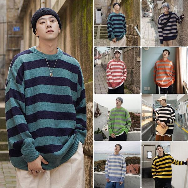 

men sweater 2020 winter men's loose black striped pullover eight colors mens clothing, White;black