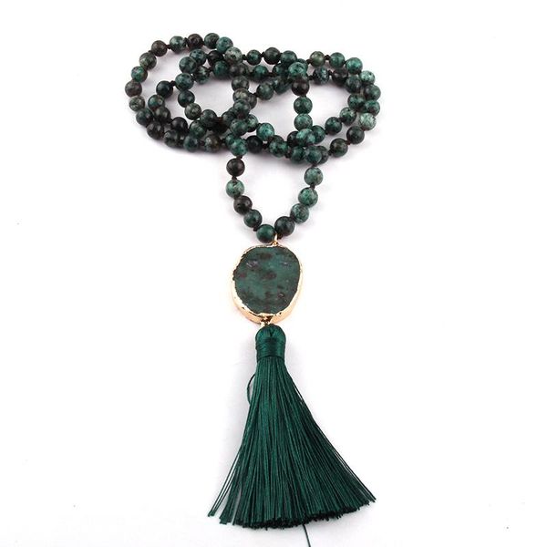 

moodpc мода чешского jewelry 8mm африка камень knotted камень ссылка кисточка necklacefor женщины ювелирные изделия, Silver