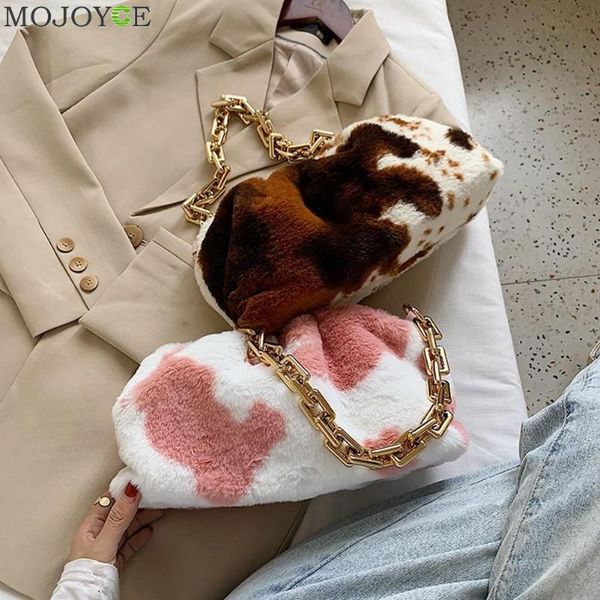 

plush handbag women cloud chain shoulder bags cow animal evening party purse women underarm handbags