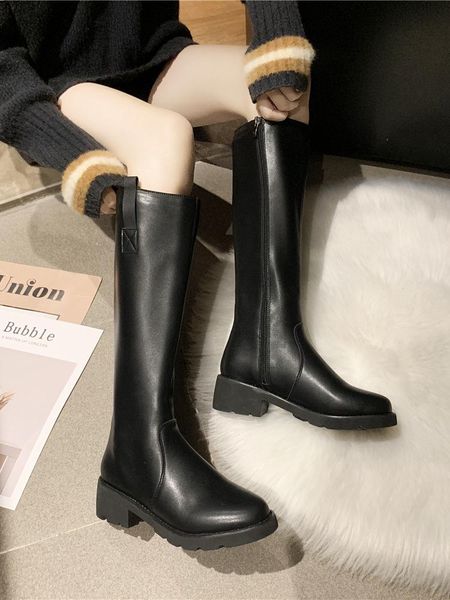 

women's boots autumn zipper thigh high heels high platform round toe female shoes winter footwear over-the-knee, Black