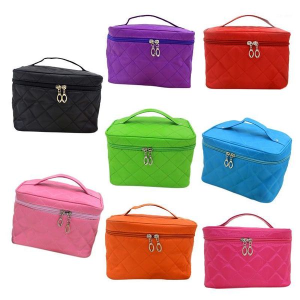 

new zipper cosmetic storage make up bag handle train case purse-m black1