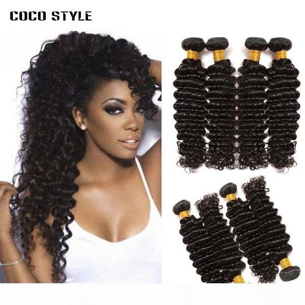 

8a grade remy hair brazilian deep wave 4 bundles peruvian indian mongolian virgin hair extension hair weave, Black