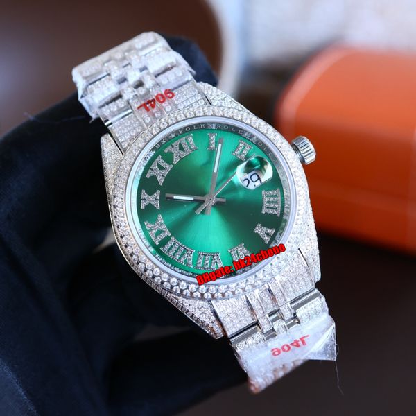 

5 styles luxury watches 41 datejust iced out full diamond eta2824 automatic mens watch green dial 904l steel bracelet diamonds buckle gents, Slivery;brown