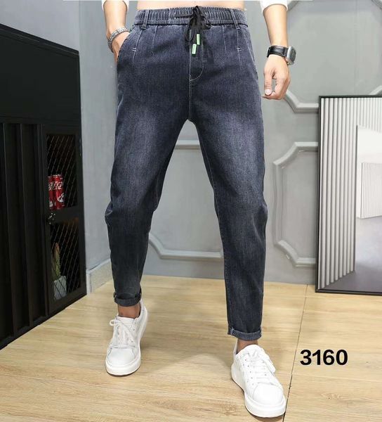 

uss8m 2020 autumn and jeans tide brand embroidered pattern washed men's jeans leg drawstring net red same youth straight juelh pants ju, Blue