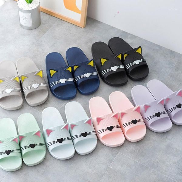 

women slippers home indoors slippers cartoon cat non-slip floor family shoes beach sandals comfortable soft slipper d#41, Black