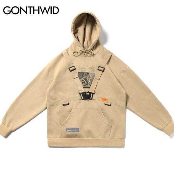 

gonthwid blind love print buckle ribbons fleece hooded sweatshirts pullover hoodies streetwear hip hop hipster casual mens c1011, Black