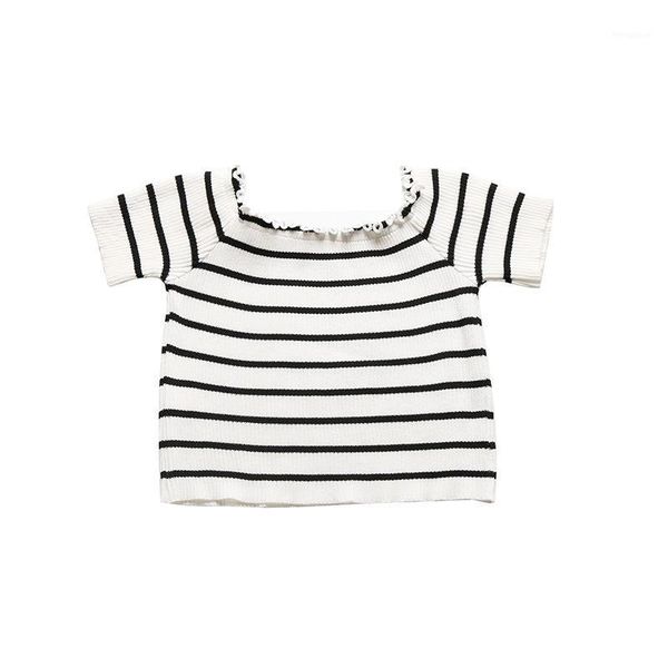 

new 2020 summer women fashion comfortable stripe collar cropped t-shirt new female short sleeve shirts crop for ladies1, White