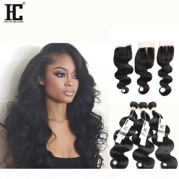 

hc hair 7a brazilian virgin hair body wave 3 bundles with closure lace hair closure 4x4 natural color dyeable 8-30 inch, Black;brown
