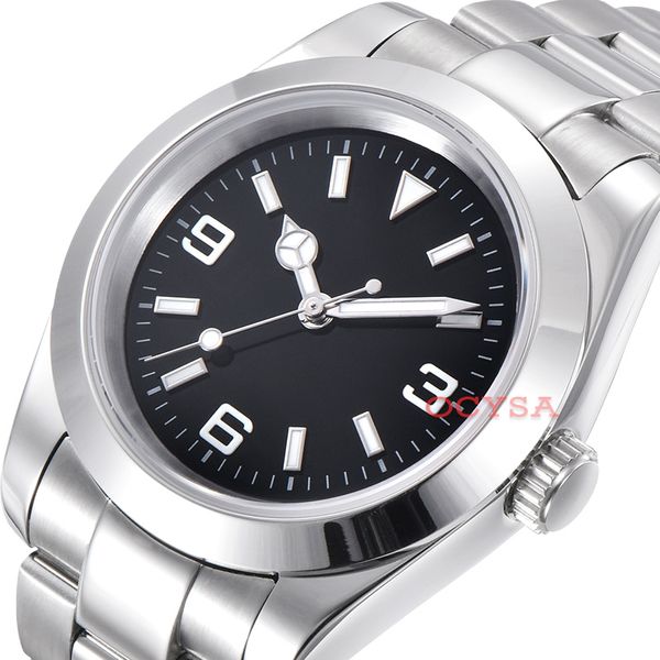 

automatic mobile men's watch solid 39mm black dial luminous sapphire glass polished case luminous pointer, Slivery;brown