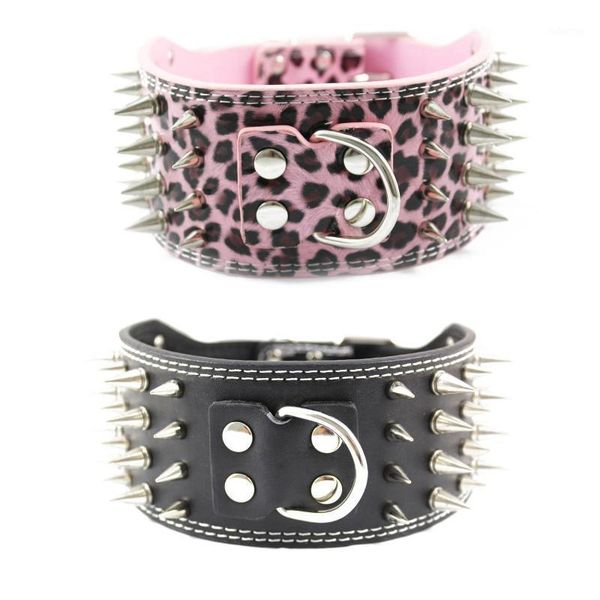 

faux croc leather spiked dog collar 3" wide 40 large spikes (black, l: 19"- 22" neck)1