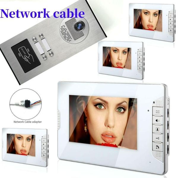 

wired home video intercom video phone for 4 apartment waterproof doorbell 7inch doorbell intercom ir camera monitor night vision1