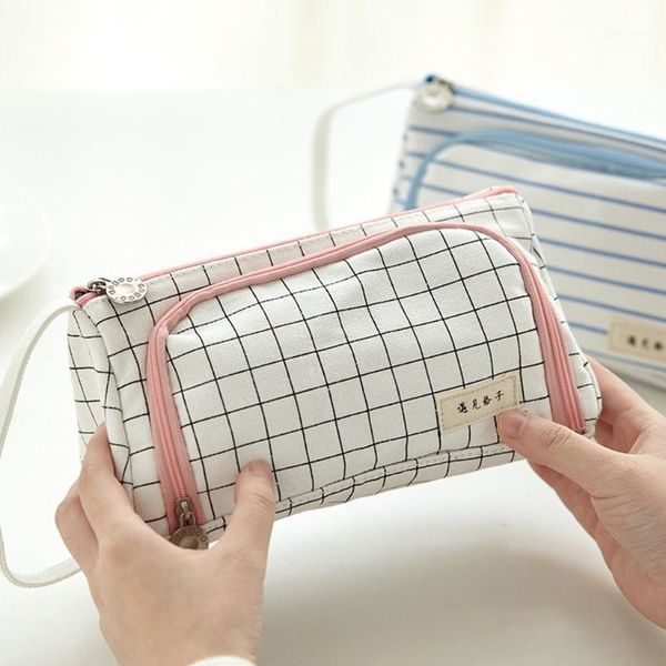 

storage bags kawaii canvas large capacity pencil case multifunctional zipper school stationery portable simple pouch for girls1