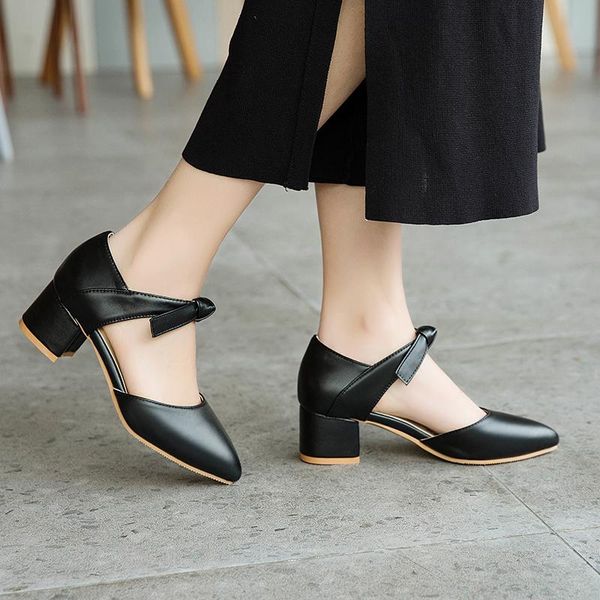 

pqecfs big size 31-47 summer women solid cover heel med heel sandals 3 colors, Black