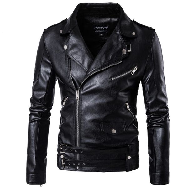 

new design motorcycle bomber leather jacket men autumn turn-down collar slim fit male leather jacket coats plus size m-5xl t200117, Black