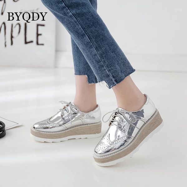 

dress shoes byqdy med heels platform women pumps round toe lacing up thick pu leather match business black silver female 34-391