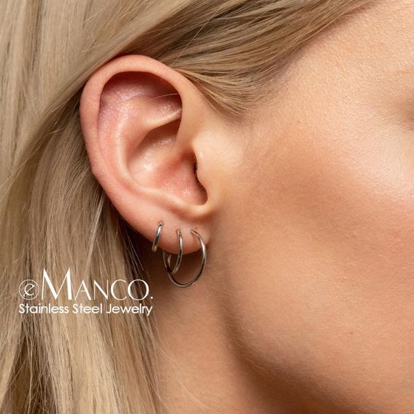 

e-manco trendy hoop earrings for women stainless steel hoop earrings sets ear rings circle fashion jewelry 3 pairs, Golden;silver