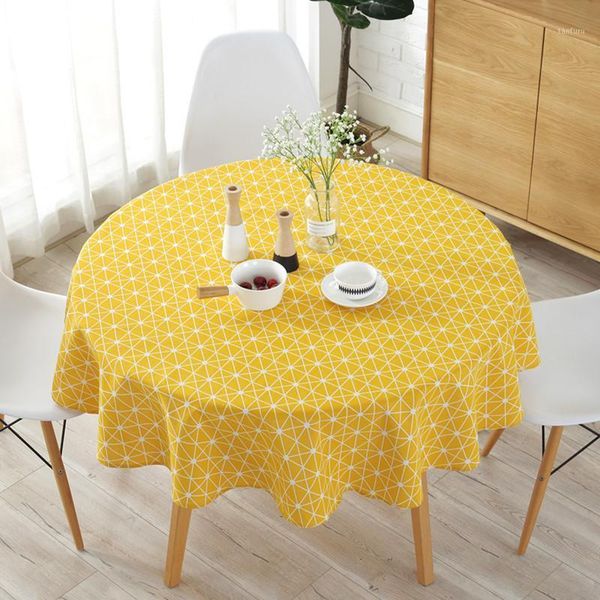

nordic polyester cotton round table cloth color yellow rice word gray arrow cotton and linen printing tablecloth custom1