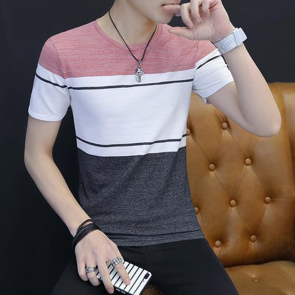 

belbello new men's t-shirt in summer striped men's wear men's short sleeves with round collar comfortable cotton t-shirt, White;black