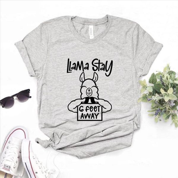 

llama stay 6 feet away print women tshirt cotton casual funny t shirt gift lady yong girl tee 6 color a, White