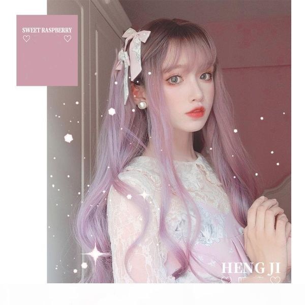 

lolita girl princess wig japanese harajuku fashion long brown gradient raspberry pink party heat resistent synthetic hairpiece