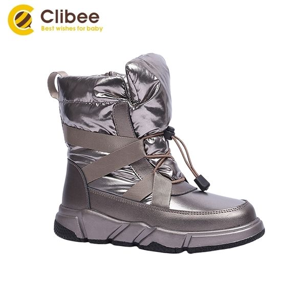 CLIBEE Girls Inverno Botas de Neve com Lã Quente Linning Big Kids Liso Conforto À Prova D 'Água Ajustível Laço Elástico 32-37 211227