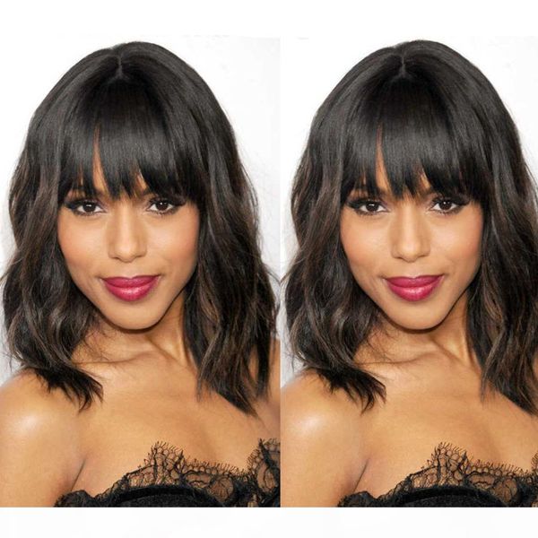 

волнистый боб париков с челками для женщин черный коричневый дешевые короткие волнистые боб фигурных парик бразильском естественный вид чело, Black;brown