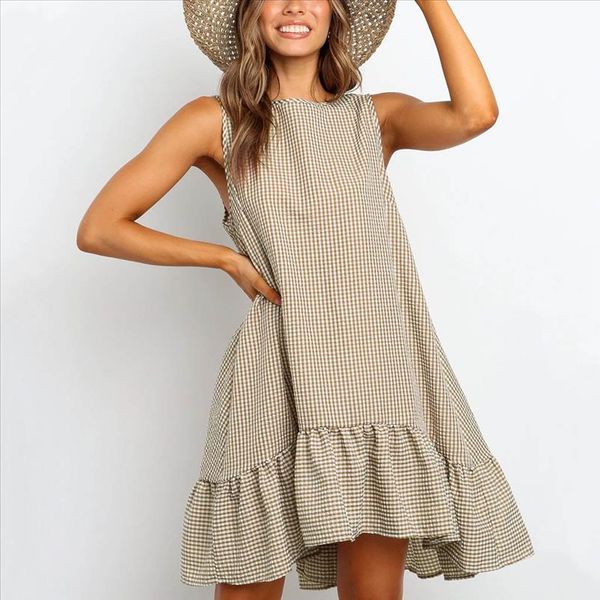 

dress women casual sleeveless ruffle round neck a line mini dress summer streetwear fashion new dress momen 2020apr11, Black;gray